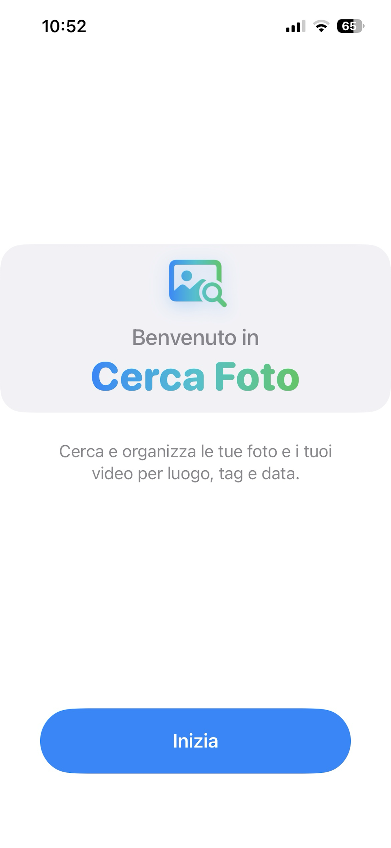 Schermata che appare all'avvio dell'app