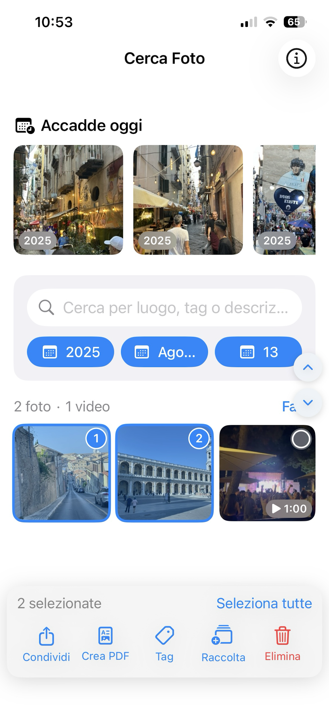Azioni che è possibile compiere sulle foto selezionate