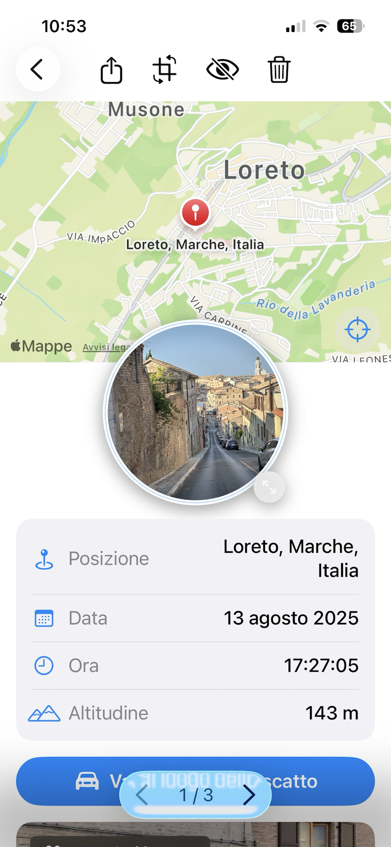 Visualizzazione della foto a schermo intero